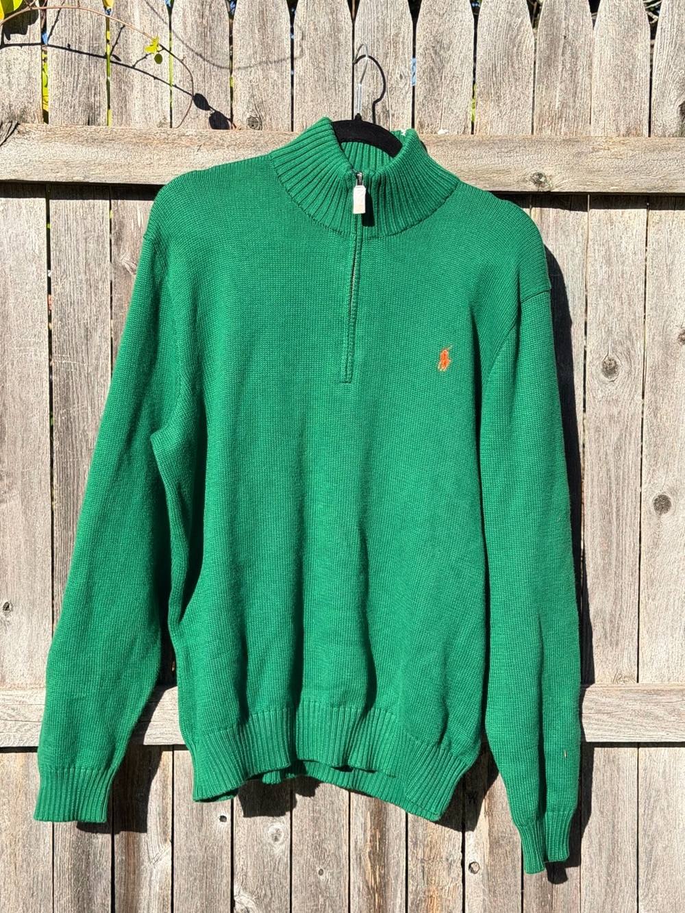 Polo by Ralph Lauren Green Quarter-Zip Sweater with Orange Pony